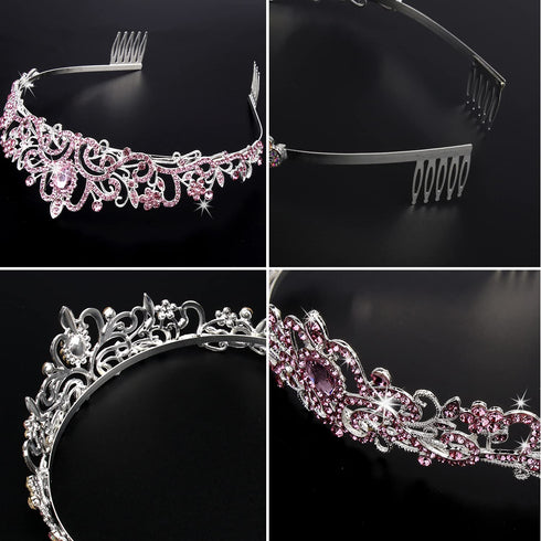 Pink Tiara and Crowns for Girls, Crystal Rhinestone Queen Costume Party Hair Accessories