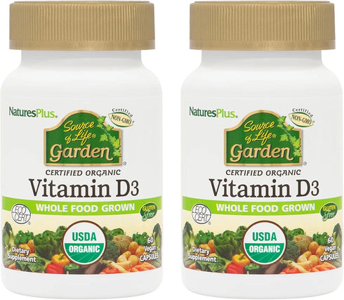 Natures Plus Source of Life Garden Vitamin D3, 60 Vegan Capsules, Pack of 2, Immune System Support