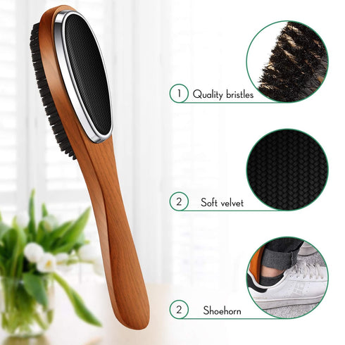 Patelai 2 Pieces 3 in 1 Lint Cloth Brush, Double Sided Garment Brush, Beech Wood Handle, Random Color