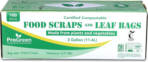 ProGreen 3 0.71 100 Count, D6400 Compostable Trash Bags Gallon, Extra Thick Mil, Small Kitchen Compost Bin Bags, Food
