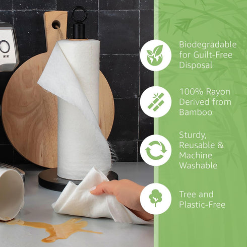1 Roll of Bamboo Reusable Paper Towels, Heavy Duty & Super Absorbent, Ecofriendly, 20 Sheets Per Roll
