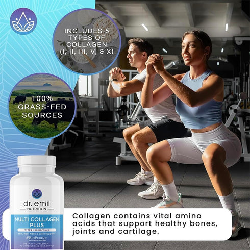 DR. EMIL NUTRITION Multi Collagen Pills - Hydrolyzed Collagen Supplements for Hair, Skin, Nails & Joints, 90 Capsules
