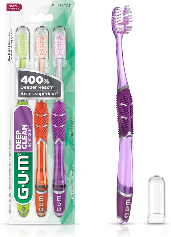 GUM Technique Deep Clean Toothbrush, Compact Soft Toothbrushes for Adults with Sensitive Extra Fine Bristles