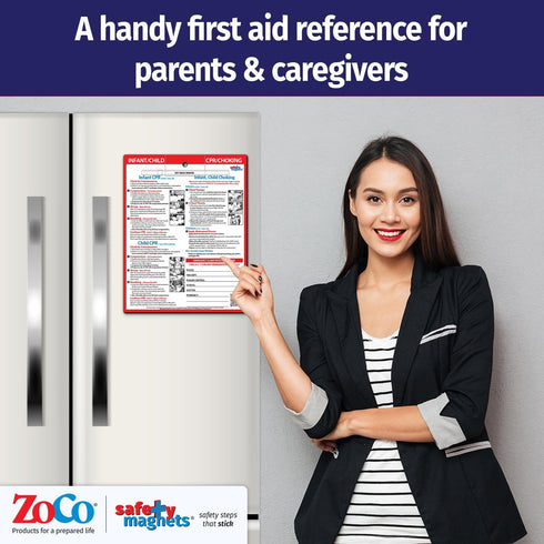 Safety Magnets by ZOCO, Infant and Child CPR & Choking Magnet, Laminated Emergency Numbers Fridge Card