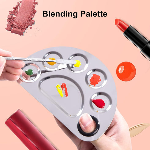 Makeup Mixing Palette, Stainless Steel Metal Foundation Palette with Spatula, 6×4"/Silver, 2pcs for Nail-Art