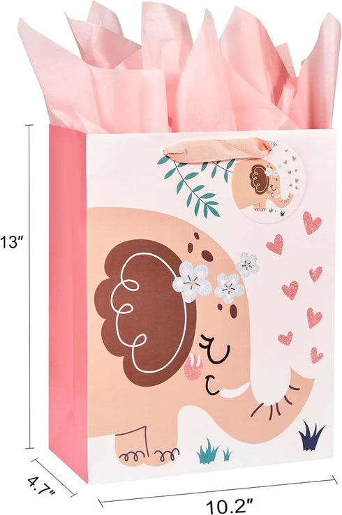 SUNCOLOR 2 Pack 13" Gift Bags for Baby with Tissue Paper Included