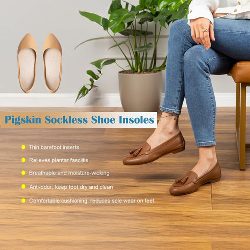 Suchewha 5-7 Leather Sockless Shoe InsolesHandmade Barefoot Inserts, Thin Dress Shoe Inserts for Men/Women, Thin