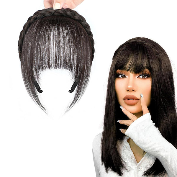 Wig with Bangs and Sideburns, Trendy Braided Headband Hair Accessories for Women, Braid Headband Hair Extensions