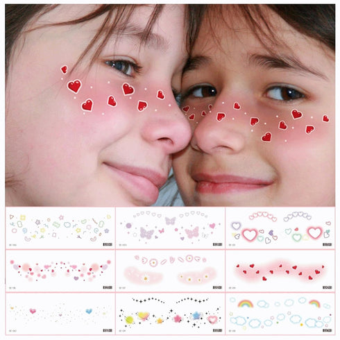 19PCS Cute Temporary Face Tattoos, Fake Freckles Tattoo Stickers, Valentine Heart, Butterfly, Fairy Temporary Tattoos