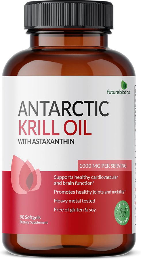 Futurebiotics Antarctic Krill Oil 1000mg with Omega-3s EPA, DHA, Astaxanthin, 90 Softgels (45 Servings)
