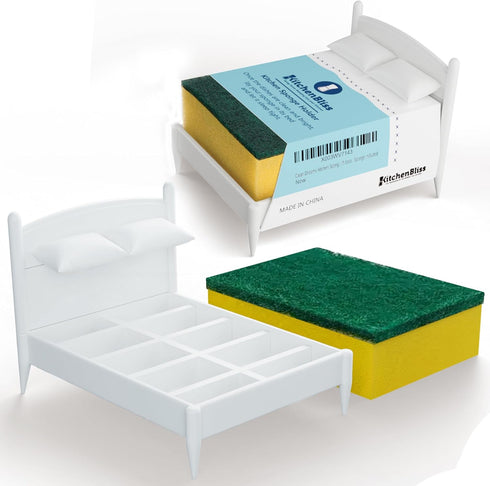 Dreams Sponge Holder - Bed Shape Design Plastic Dish Sponge Holder for Kitchen Sink, Sponge Included