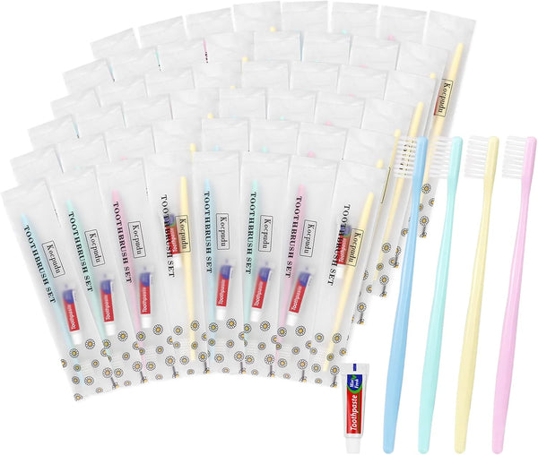 Disposable Toothbrush Bulk, Delicate Toothbrush in 4 Colors, Individually Packaged, 120 Pieces for Hotel, Home, Travel