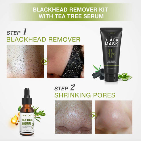SHVYOG Blackhead Peel Off Face Mask - 3-in-1 Remover with Brush & Tea Tree Oil Serum, Charcoal Mask (100g+30ml)