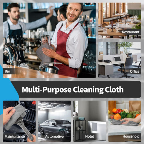 FIXSMITH Grey Microfiber Cleaning Cloth - Pack of 12, Highly Absorbent 16"X12" All Purpose Towels for Housekeeping