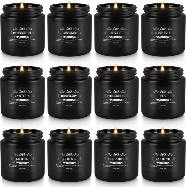 Howemon Scented Candle Set 12 Pack,Black, Candle for Home Scented, Odor Eliminating,