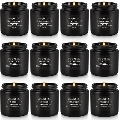 pliadvbu 12PCs Black Scented Candles - Aromatherapy Candle Set, Soy Wax Candle for