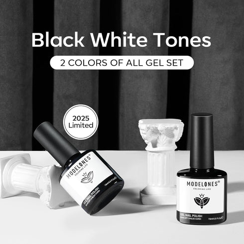 modelones Gel Nail Polish Set, 2 Pcs 15ml Pure Black and White Soak Off LED UV Gel Polish Kit for Women
