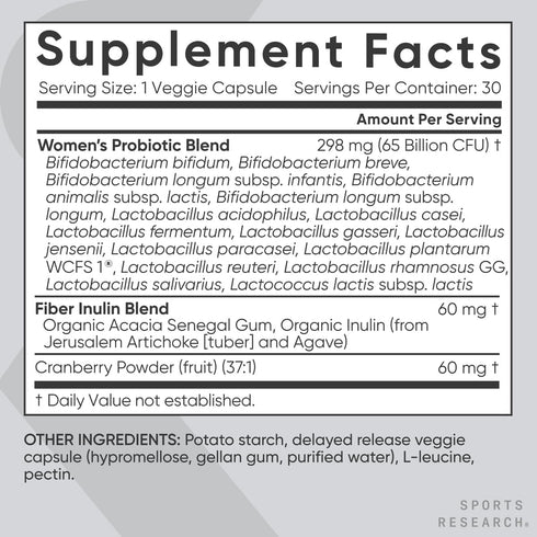 Sports Research Women's Probiotics, 30 Count, 65 Billion CFU with Prebiotics for Gut Health