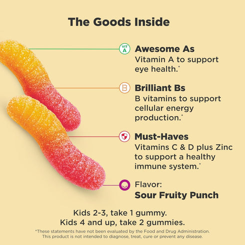 Gummy Immune 45 100 Count OLLY Kids Multivitamin Worms, Overall Health and Support, Vitamins and Minerals A, C, D, E