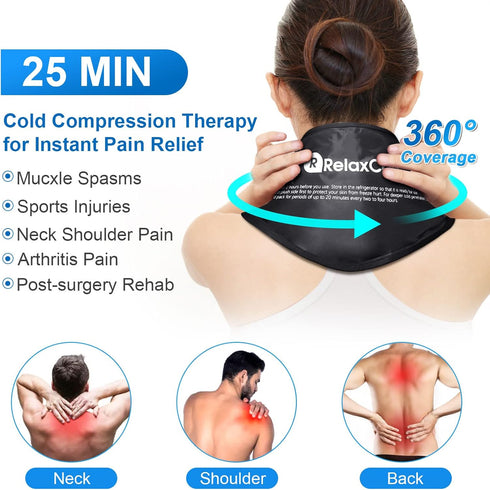 Neck Ice Pack Wrap, RelaxCoo Reusable Gel Cold Compress for Pain Relief, Injuries, Swelling, Bruises, Cervical Surgery