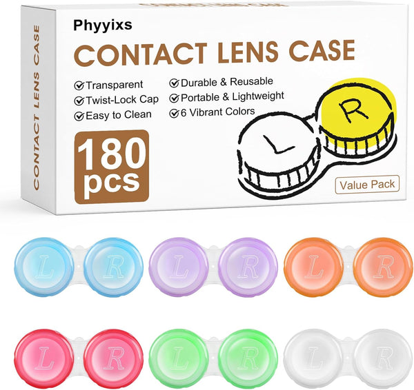 Phyyixs 180 Pack Contact Lens Cases Bulk, Transparent Cute Contact Lens Case for