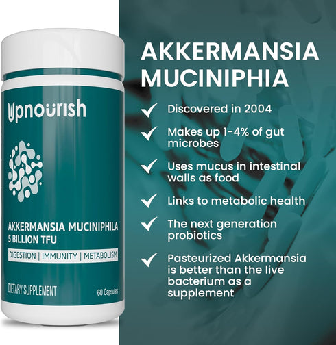 Akkermansia Muciniphila Probiotics | 5 Billion TFU for Digestive Health | Prebiotics & Probiotics for Women & Men | 60