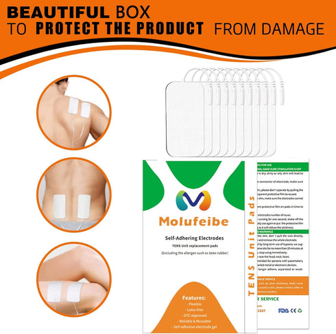 10PCS Reusable Electrodes TENS Unit Replacement Pads 2x4 for Muscle Stimulator, Compatible with AUVON, TENS 7000,