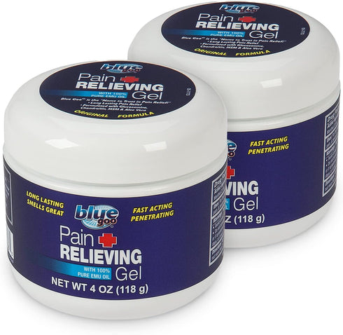Blue Goo Pain Relieving Gel for Back/Neck, Muscle Pain, Fast-Acting Cooling Relief, Made with 100% Pure Emu Oil, 4 oz
