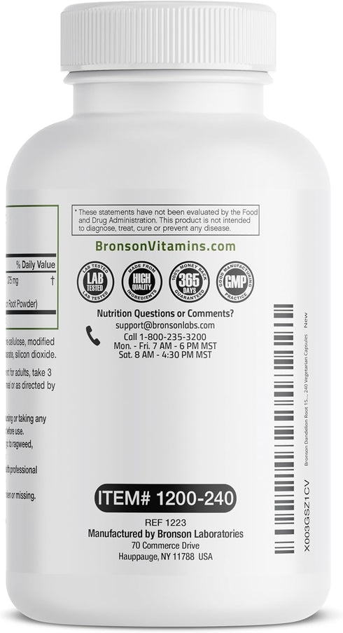 Bronson Dandelion Root High Potency Supplement, Supports Overall Health, Non-GMO, 240 Vegetarian Capsules