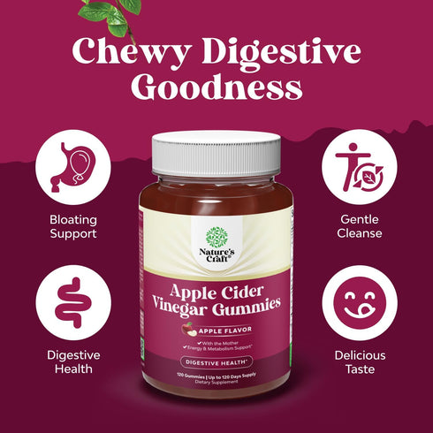 Gummies Immune B12 120 Count ACV Apple Cider Vinegar - Natural Energy Supplement ACV with Mother for Body Cleanse