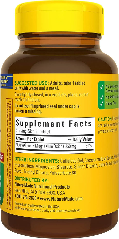 Nature Made Magnesium Oxide 250 mg, 200 Tablets, Muscle, Heart, Bone & Nerve Health Support