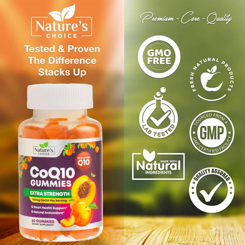 CoQ10 100mg Gummies, 60 Gummies | 3X Better Absorption Antioxidant for Heart Health Support & Energy Production