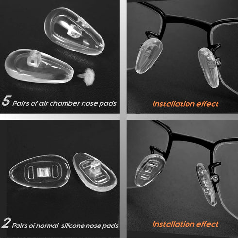 Eyeglasses Nose Pads, TEKPREM Screw in Replacement Kit with 5 Pairs Silicone Nose Pads, Tools