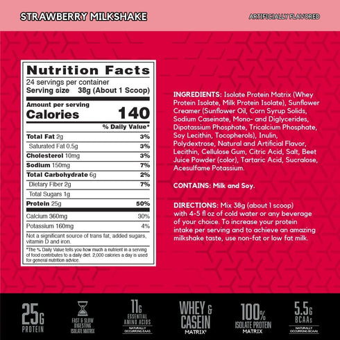 BSN SYNTHA-6 Isolate Protein Powder, Strawberry Milkshake Flavor, 24 Servings
