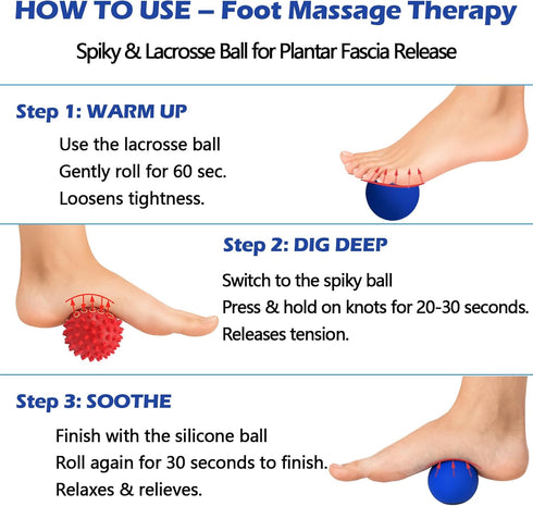 Set: Set Physical Massage Therapy Ball Lacrosse & Spiky Ball for Myofascial Release, Plantar Fasciitis, Stress Relief
