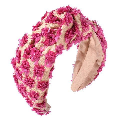 Raffia Knotted Headbands for Women, Boho Straw Wide Top Knot Hair Accessories