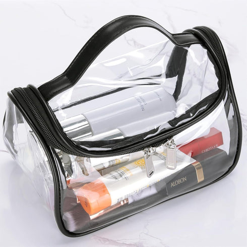 HAOGUAGUA Heavy Duty Clear Cosmetic Bag Waterproof Transparent Travel Makeup Toiletry Organizer Bag (Black)