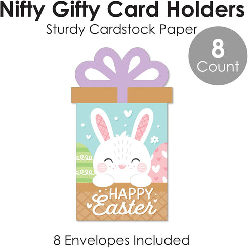 Set 8 Big Dot of Happiness Easter Gift Card Holders, Spring Bunny, Bunny Money Envelopes Double-Sided Cardstock Sleeves