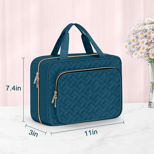 Wedama Medium Toiletry Bag for Women, Hanging Waterproof Makeup Bag for Travel, Dark Blue
