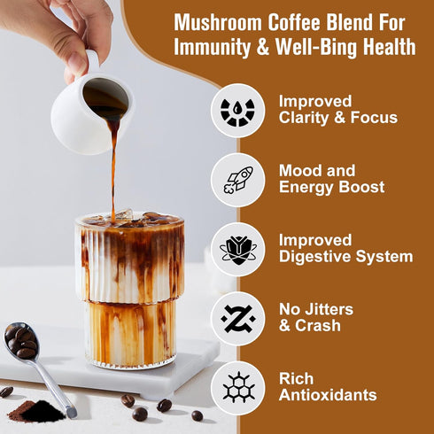 Mushroom Coffee - Lions Mane Mushroom Powder Instant Coffee with Lion's Mane, Reishi, Chaga, Cordyceps, and Turkey Tail