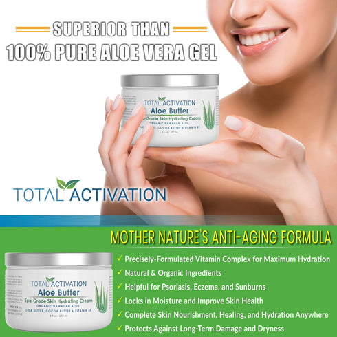 Large 8 oz Hawaiian Aloe Vera Cream Container for Face Moisturizer, Day or Night Use for Sunburn Relief, Eczema,