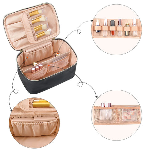 OCHEAL Makeup Bag, Portable Cosmetic Bag, Large Capacity Travel Makeup Case Organizer, Black Toiletry Bag for Girls
