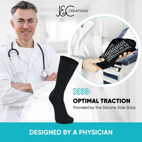 J&C Creations Premium Grip Socks for Men, Size 10-13, Hospital Socks with Grips, 80% Viscose Bamboo