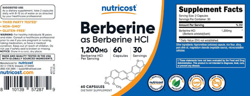 Nutricost Berberine HCl 600mg, 60 Vegetarian Capsules - Gluten Free & Non-GMO