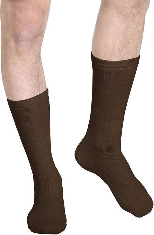 Truform Compression Socks, 15-20 mmHg, Men's Crew Length Mid-Calf Cushion Foot Socks, Brown, Large