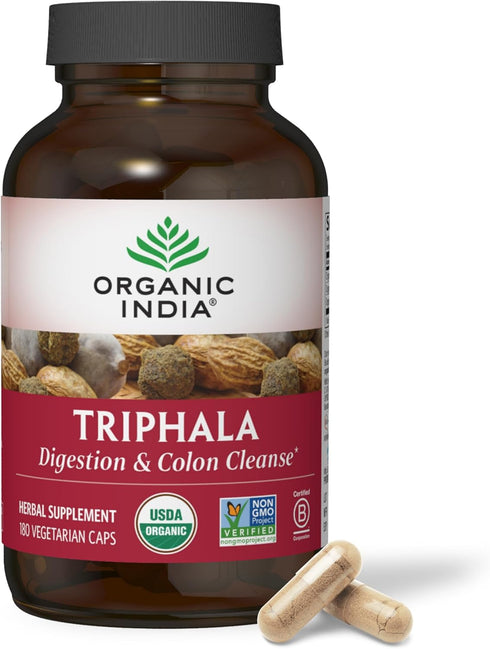 ORGANIC INDIA Triphala Herbal Supplement - Digestion & Immune Support, Vegan, 180 Capsules