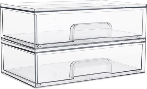 Vtopmart 12''W Clear Stackable Storage Drawers, 2 Pack Acrylic Organizers for Makeup and Beauty Supplies