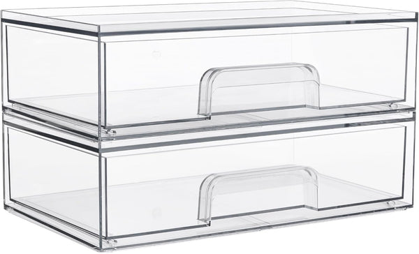 Vtopmart 12''W Clear Stackable Storage Drawers, 2 Pack Acrylic Organizers for Makeup and Beauty Supplies