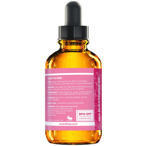 Leven Rose Sea Buckthorn Seed Oil 100% Pure Unrefined Cold Pressed Anti Aging Acne Treatment for Hair Skin Nails (1 oz)
