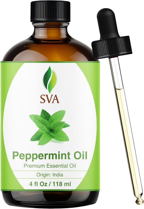 SVA Peppermint Essential Oil, 4 Fl Oz, 100% Natural for Diffuser, Hair Care, Skin Care, Aromatherapy, Soap and Candle